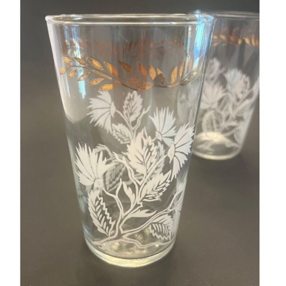 Set 3‎ Vintage MCM Federal Glass White & Gold Drinking Glasses Tumbler Light Wt.